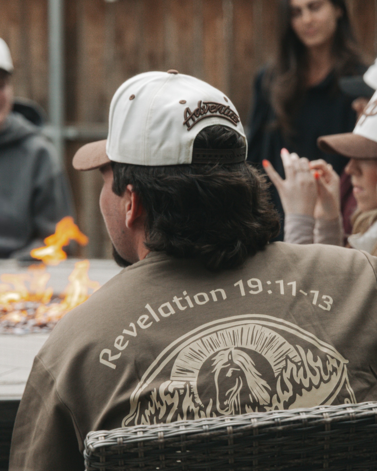 Adventus lifestyle — Revelation 19:11–13 tee by the firepit